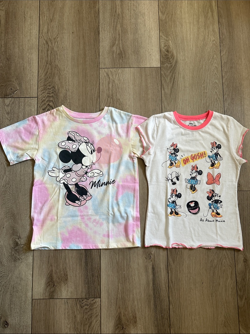 Disney Minnie Mouse Pastel Tie-Dye & White Character Tee Set size 7/8